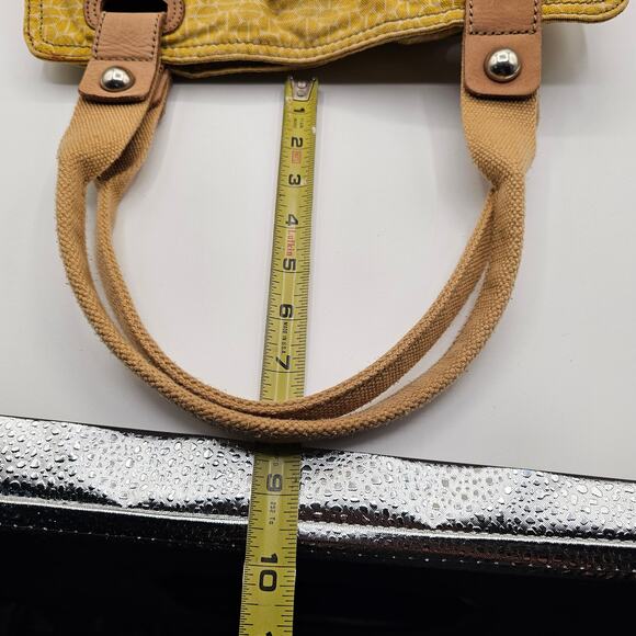 Fossil Key-per Shoulder Bag Boho Yellow Purse Vintage Leather Canvas Trim Tote - Picture 7 of 8